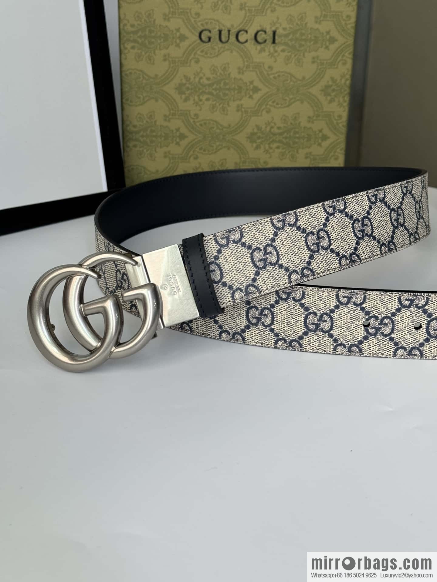 GUCCI double G retro rotary buckle with double-sided belt 3.7cm