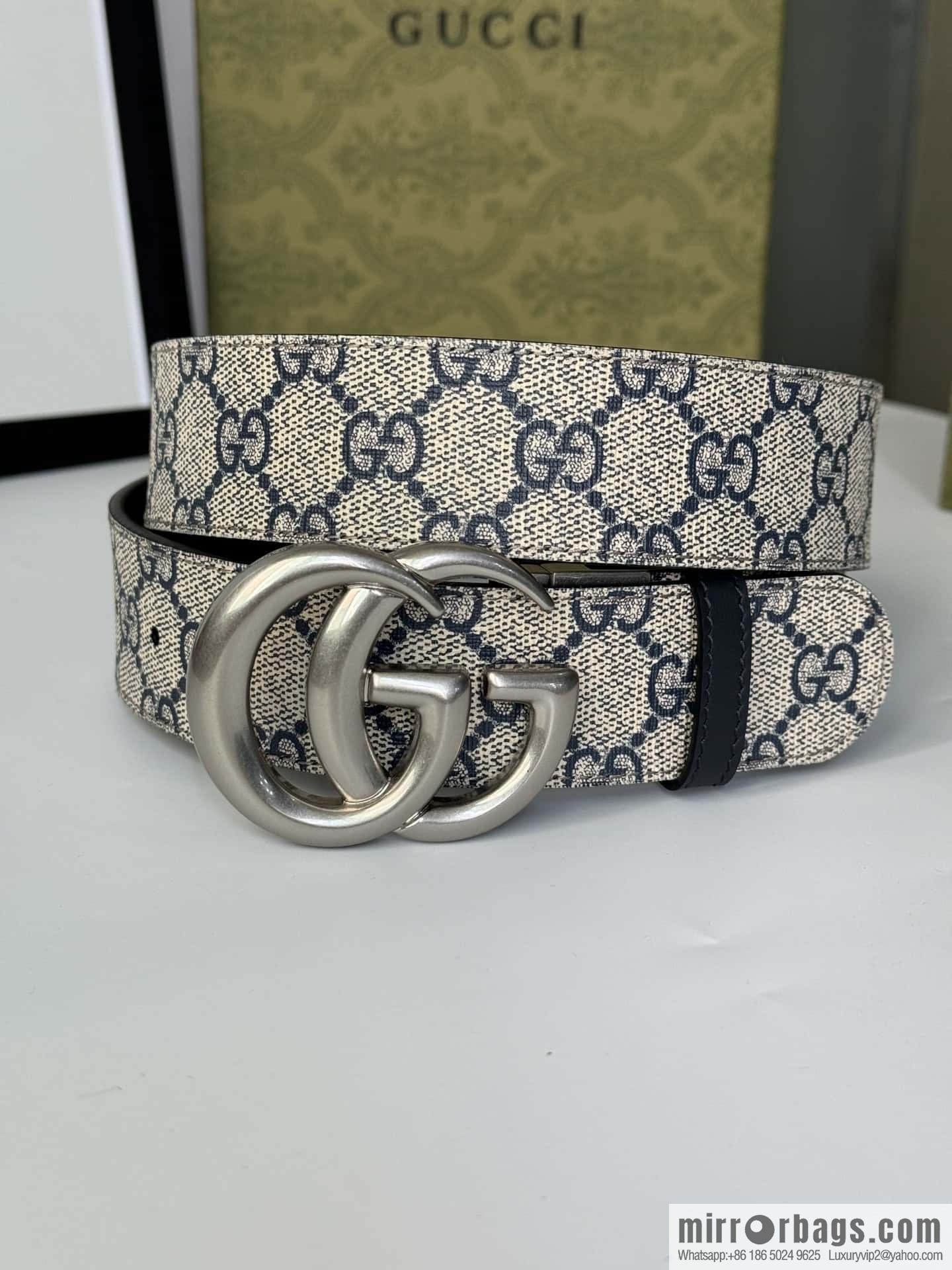 GUCCI double G retro rotary buckle with double-sided belt 3.7cm
