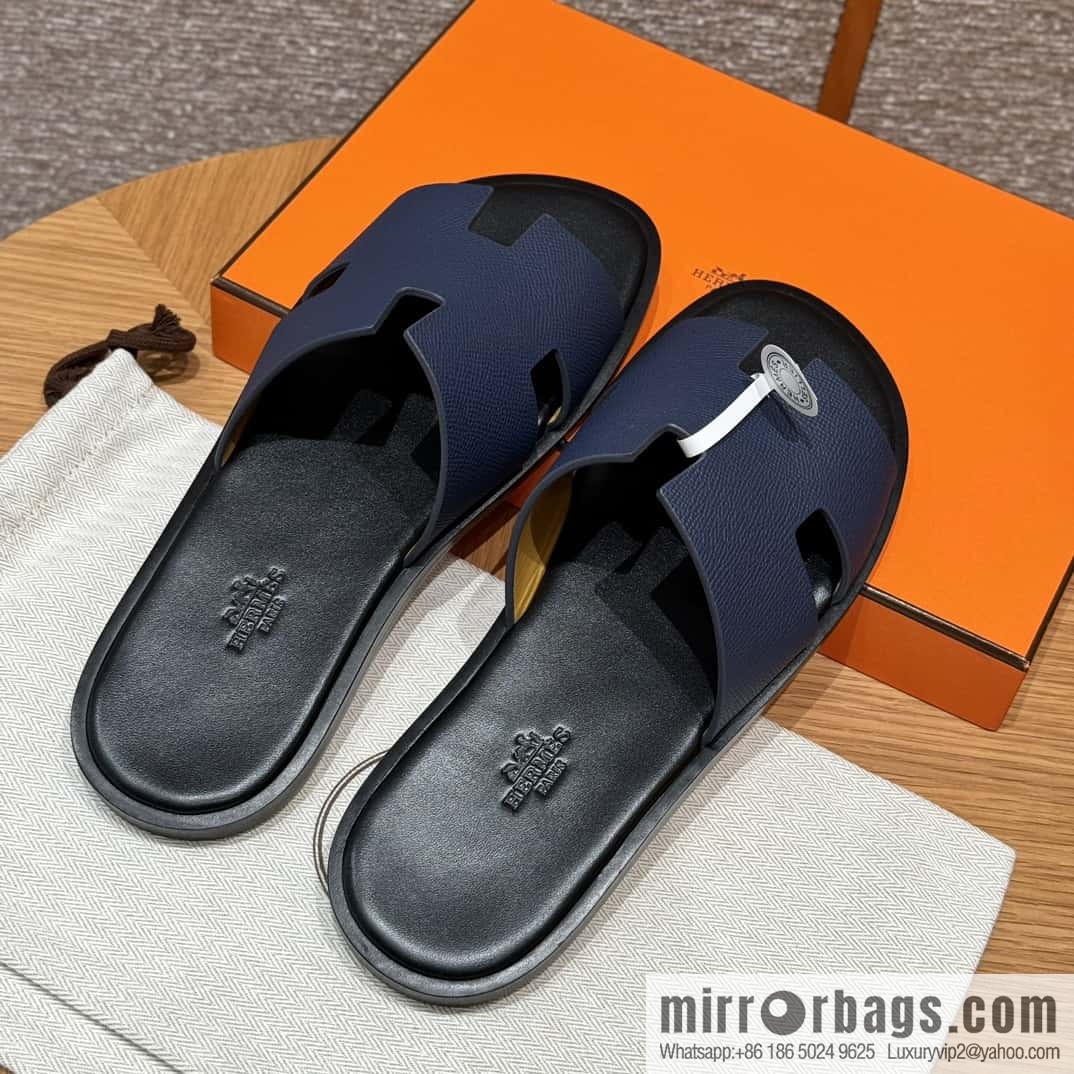 HERMES 182 -Lzmir Men's slippers Men's slippers, cowhide/Epsom Navy/7U/Blue Navy