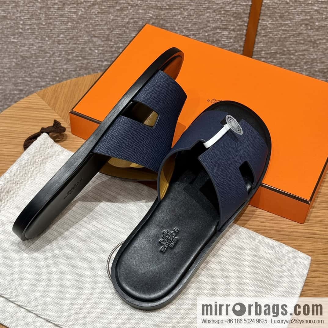 HERMES 182 -Lzmir Men's slippers Men's slippers, cowhide/Epsom Navy/7U/Blue Navy