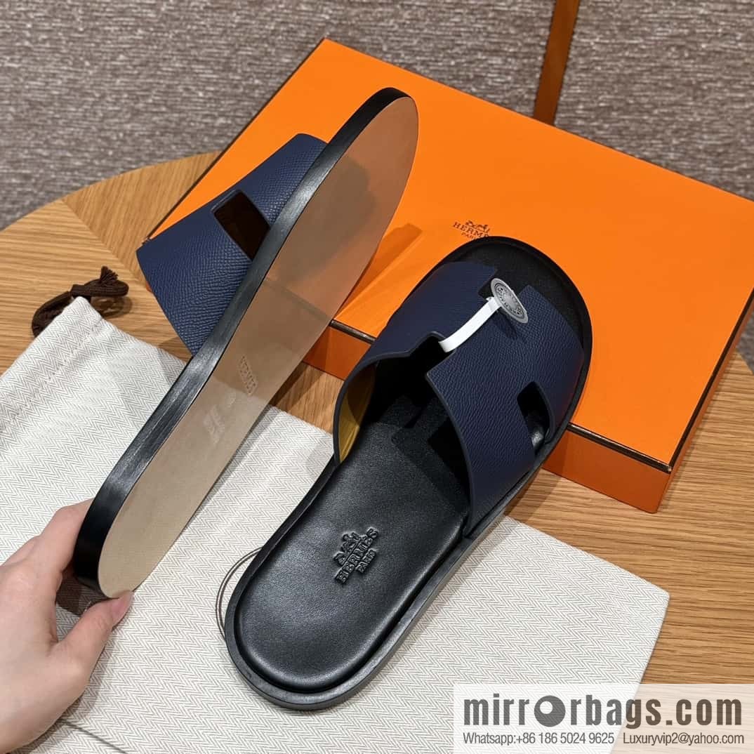 HERMES 182 -Lzmir Men's slippers Men's slippers, cowhide/Epsom Navy/7U/Blue Navy