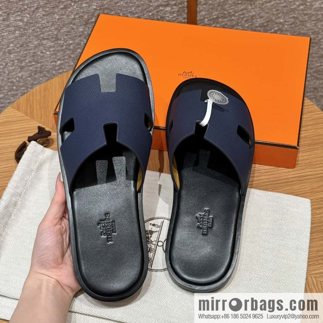 HERMES 182 -Lzmir Men's slippers Men's slippers, cowhide/Epsom Navy/7U/Blue Navy
