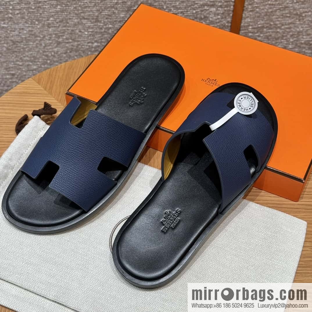 HERMES 182 -Lzmir Men's slippers Men's slippers, cowhide/Epsom Navy/7U/Blue Navy