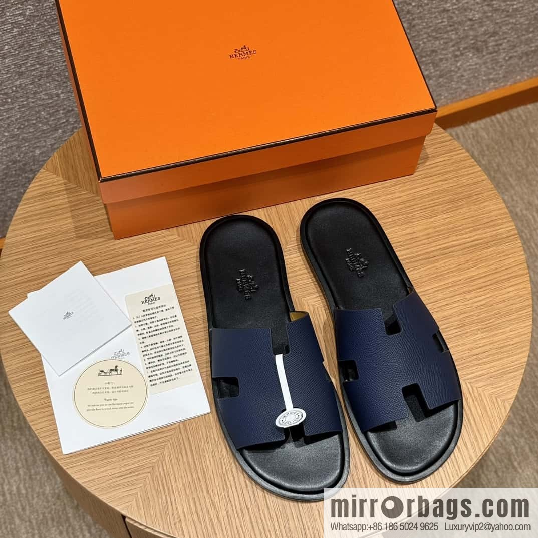 HERMES 182 -Lzmir Men's slippers Men's slippers, cowhide/Epsom Navy/7U/Blue Navy