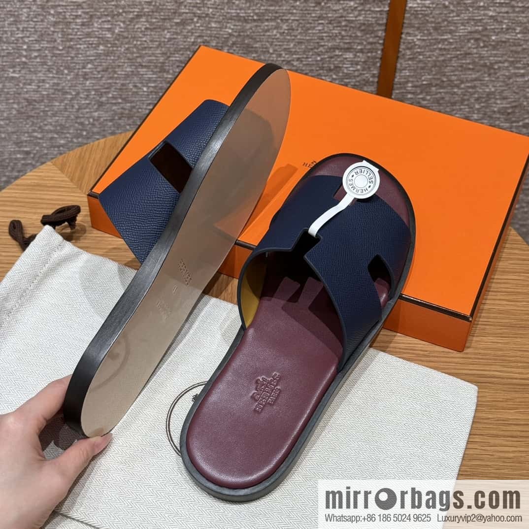 HERMES 182 -Lzmir Men's slippers Men's slippers, cowhide/Epsom Navy/7U/Blue Navy