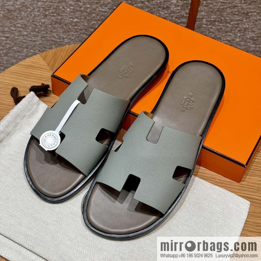 HERMES 182 -Lzmir Men's slippers Men's slippers, cowhide/Epsom Glacier Blue/8U/Blueglacier/with bulk foot pads