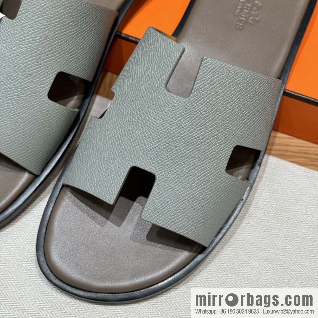 HERMES 182 -Lzmir Men's slippers Men's slippers, cowhide/Epsom Glacier Blue/8U/Blueglacier/with bulk foot pads