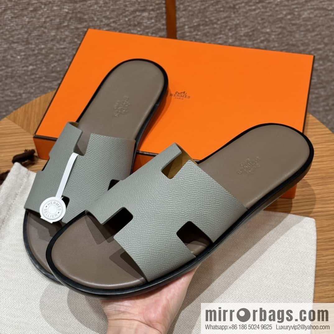 HERMES 182 -Lzmir Men's slippers Men's slippers, cowhide/Epsom Glacier Blue/8U/Blueglacier/with bulk foot pads