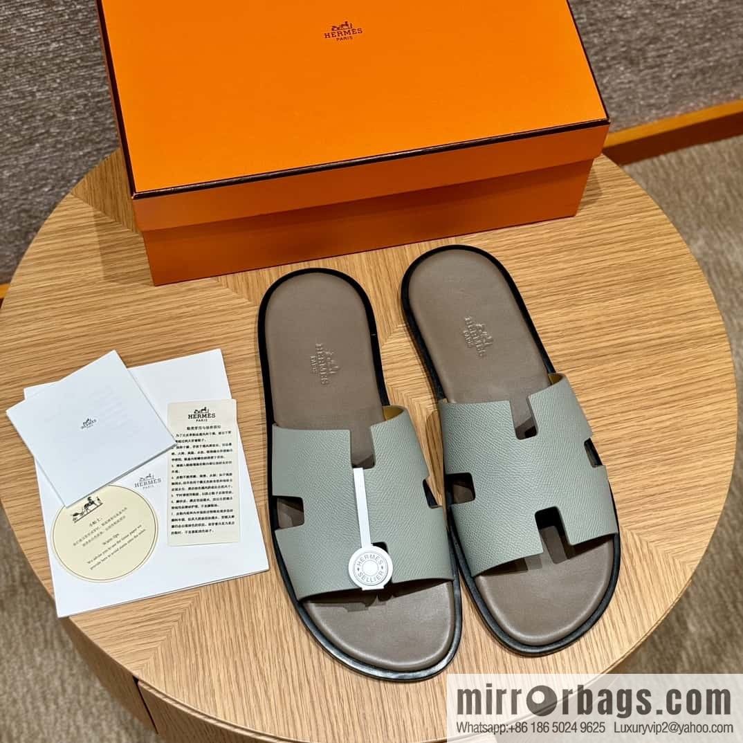 HERMES 182 -Lzmir Men's slippers Men's slippers, cowhide/Epsom Glacier Blue/8U/Blueglacier/with bulk foot pads
