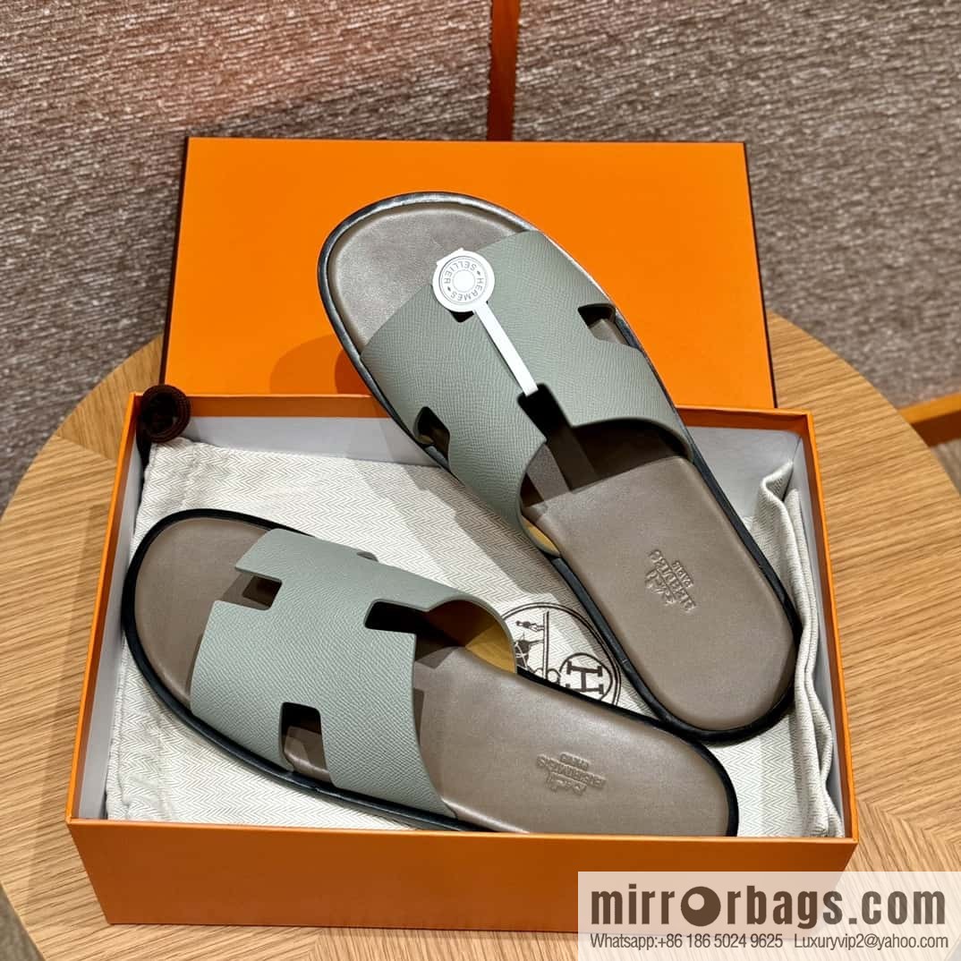 HERMES 182 -Lzmir Men's slippers Men's slippers, cowhide/Epsom Glacier Blue/8U/Blueglacier/with bulk foot pads