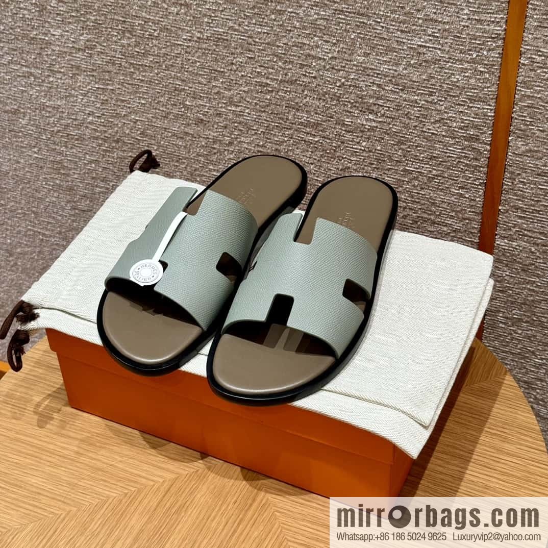 HERMES 182 -Lzmir Men's slippers Men's slippers, cowhide/Epsom Glacier Blue/8U/Blueglacier/with bulk foot pads