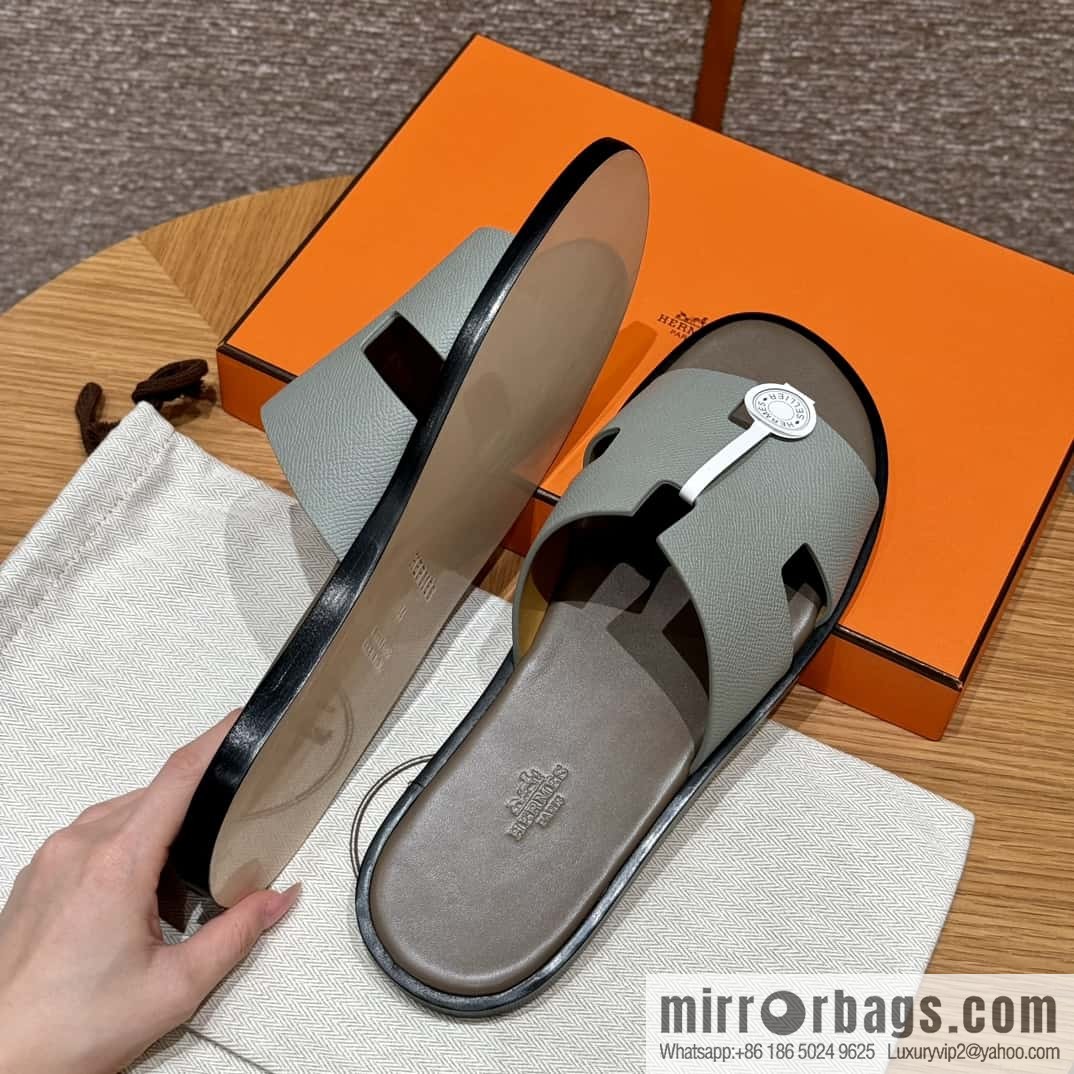 HERMES 182 -Lzmir Men's slippers Men's slippers, cowhide/Epsom Glacier Blue/8U/Blueglacier/with bulk foot pads