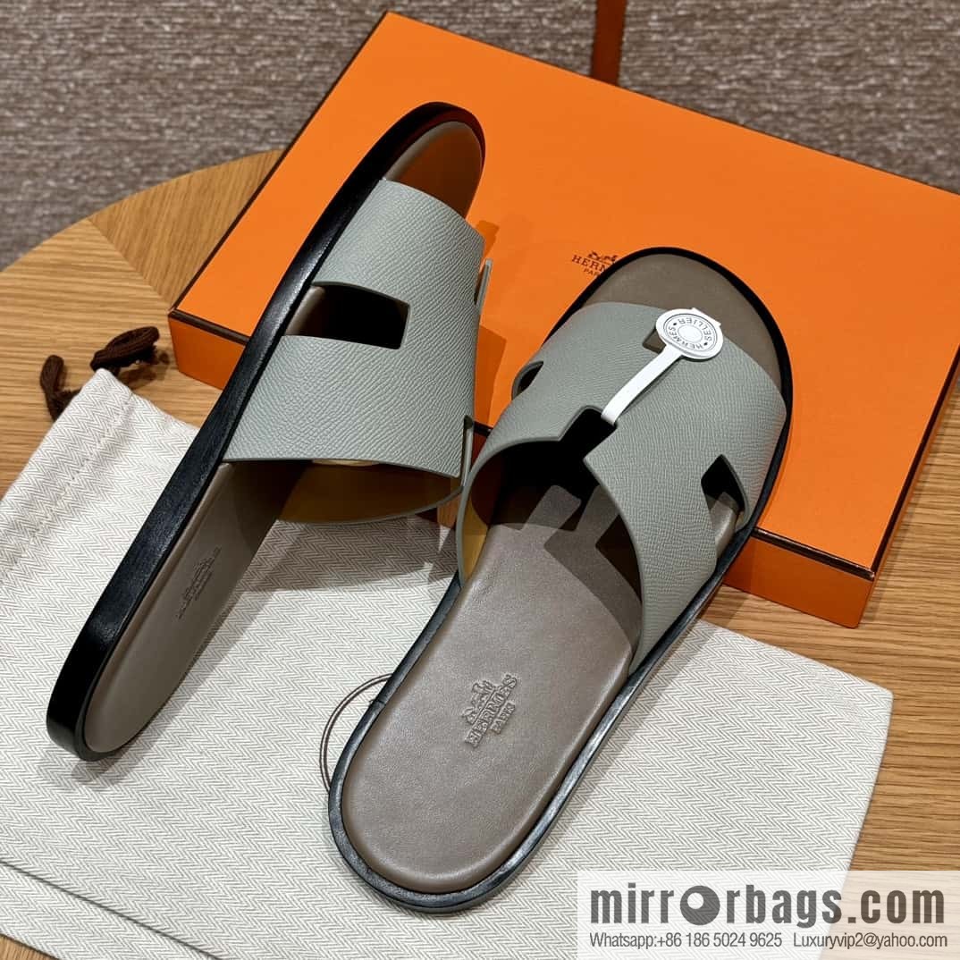 HERMES 182 -Lzmir Men's slippers Men's slippers, cowhide/Epsom Glacier Blue/8U/Blueglacier/with bulk foot pads