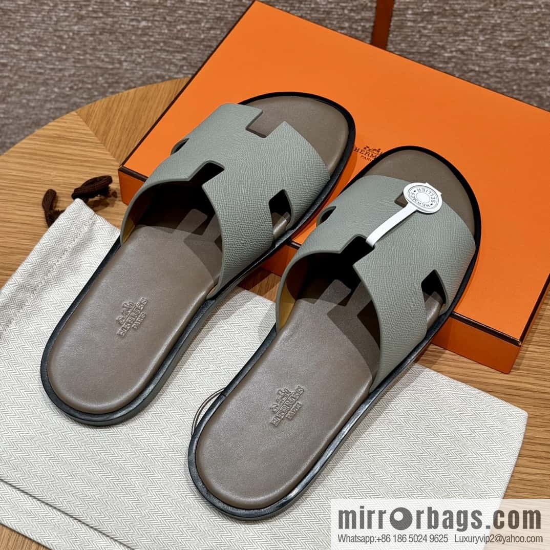 HERMES 182 -Lzmir Men's slippers Men's slippers, cowhide/Epsom Glacier Blue/8U/Blueglacier/with bulk foot pads