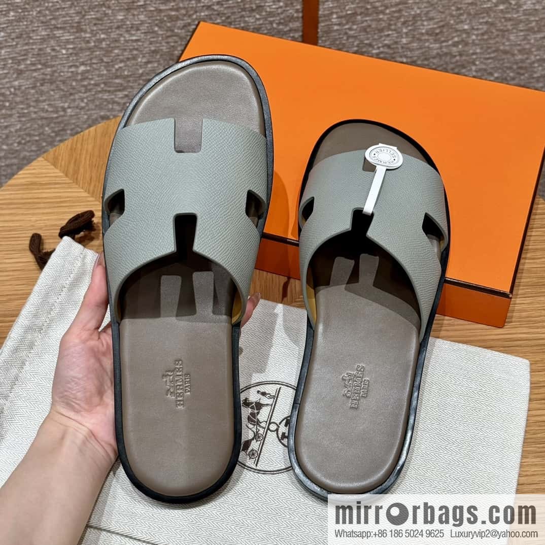 HERMES 182 -Lzmir Men's slippers Men's slippers, cowhide/Epsom Glacier Blue/8U/Blueglacier/with bulk foot pads