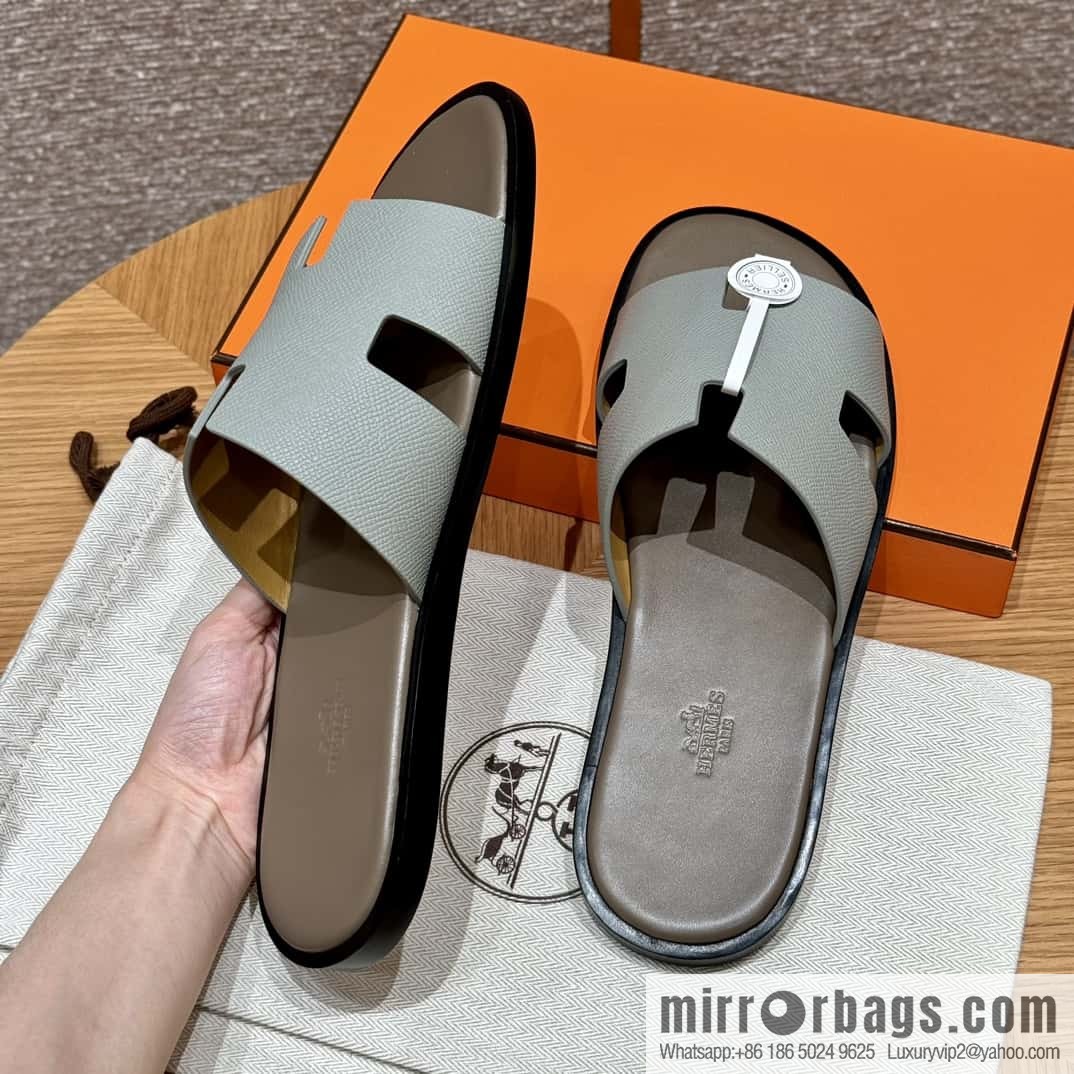 HERMES 182 -Lzmir Men's slippers Men's slippers, cowhide/Epsom Glacier Blue/8U/Blueglacier/with bulk foot pads