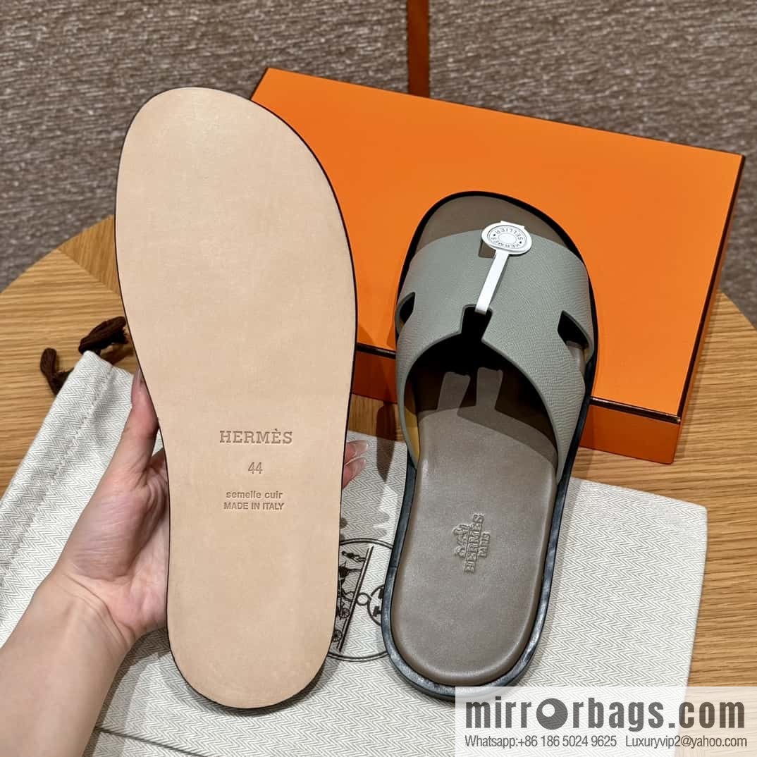 HERMES 182 -Lzmir Men's slippers Men's slippers, cowhide/Epsom Glacier Blue/8U/Blueglacier/with bulk foot pads