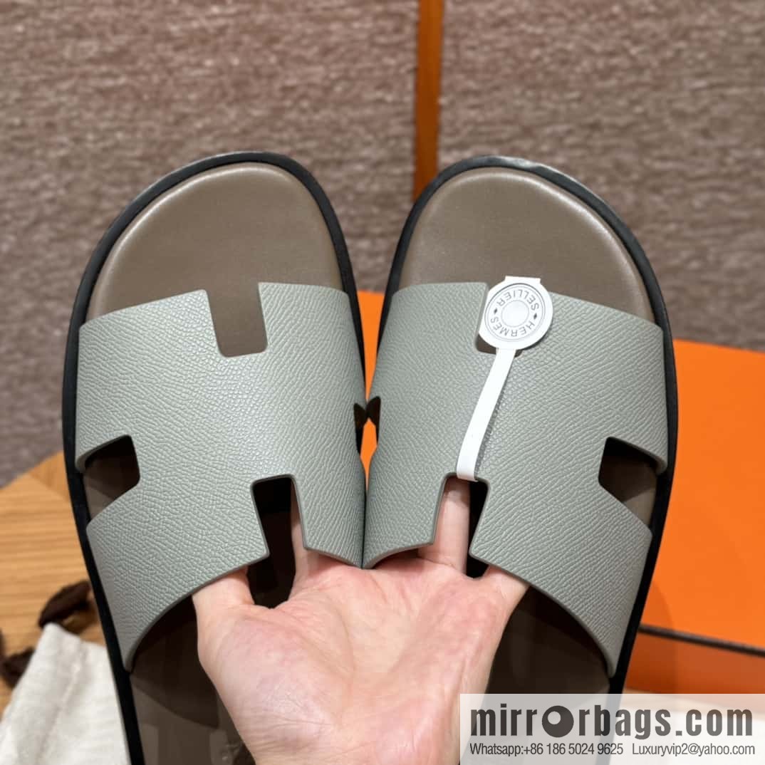 HERMES 182 -Lzmir Men's slippers Men's slippers, cowhide/Epsom Glacier Blue/8U/Blueglacier/with bulk foot pads
