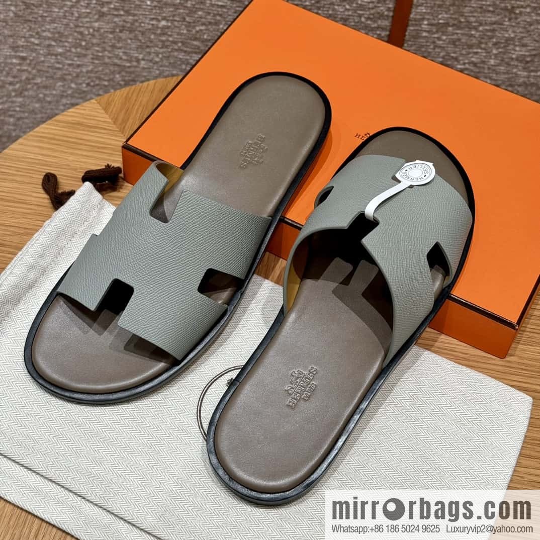 HERMES 182 -Lzmir Men's slippers Men's slippers, cowhide/Epsom Glacier Blue/8U/Blueglacier/with bulk foot pads