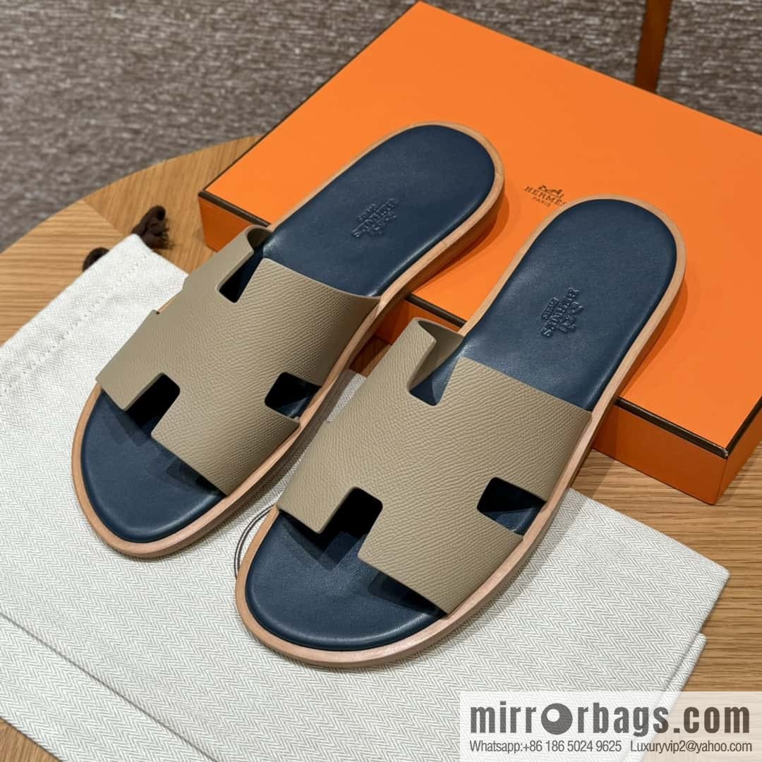 HERMES 182 Men's slippers Men's slippers Palmprint calfskin/Epsom/Calfskin trench coat gray/S2/Trench
