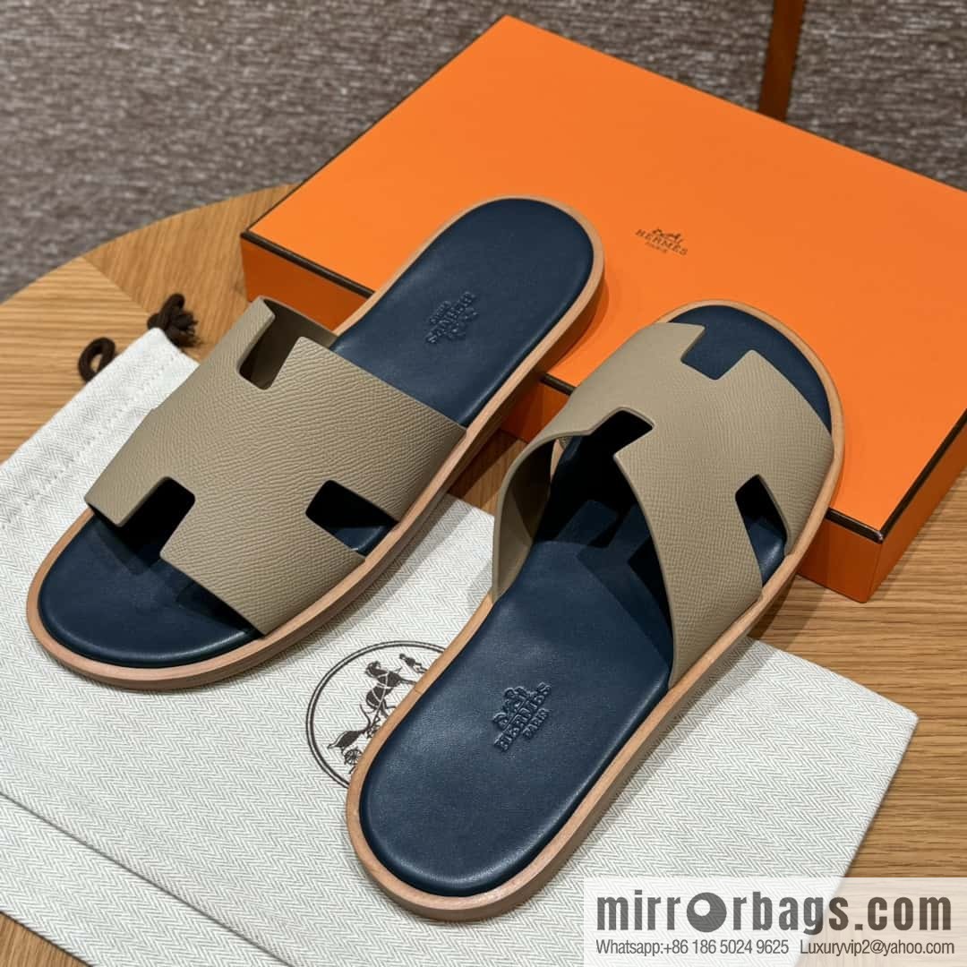 HERMES 182 Men's slippers Men's slippers Palmprint calfskin/Epsom/Calfskin trench coat gray/S2/Trench