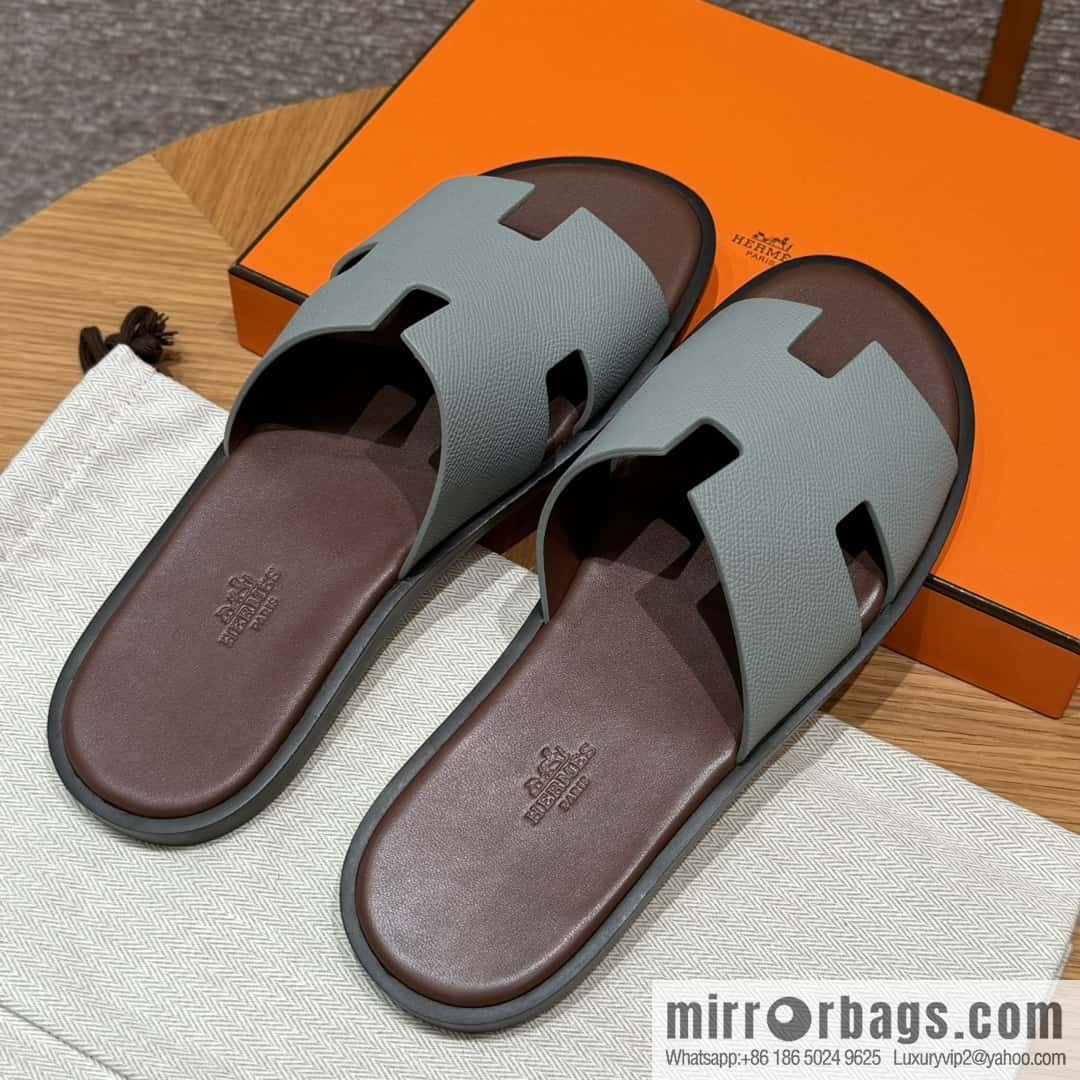 HERMES 182 Men's slippers Men's slippers Palmprint Calfskin/Epsom/Calfskin/Glacier ash