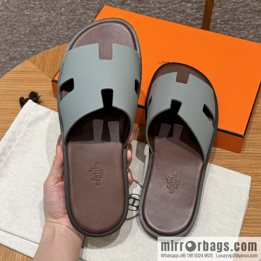 HERMES 182 Men's slippers Men's slippers Palmprint Calfskin/Epsom/Calfskin/Glacier ash