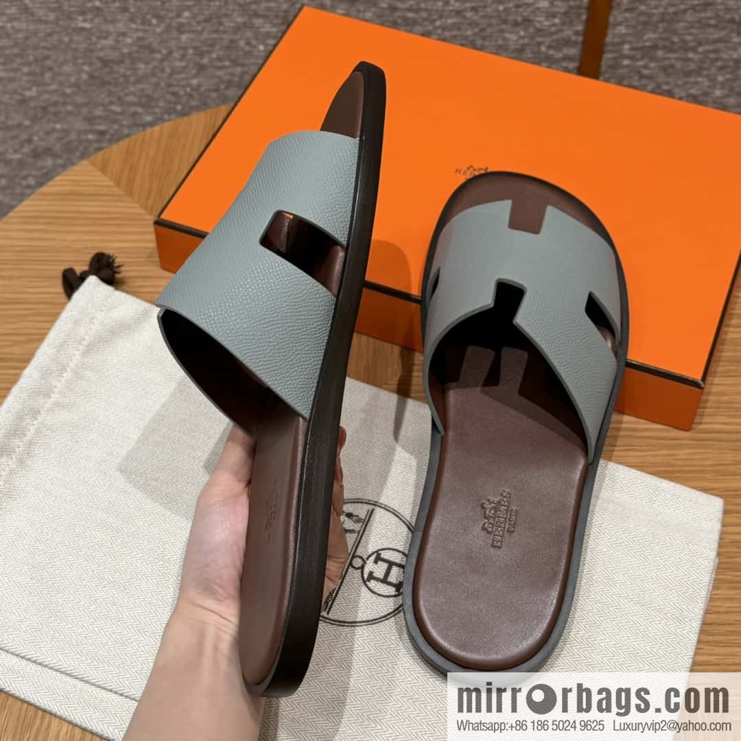 HERMES 182 Men's slippers Men's slippers Palmprint Calfskin/Epsom/Calfskin/Glacier ash