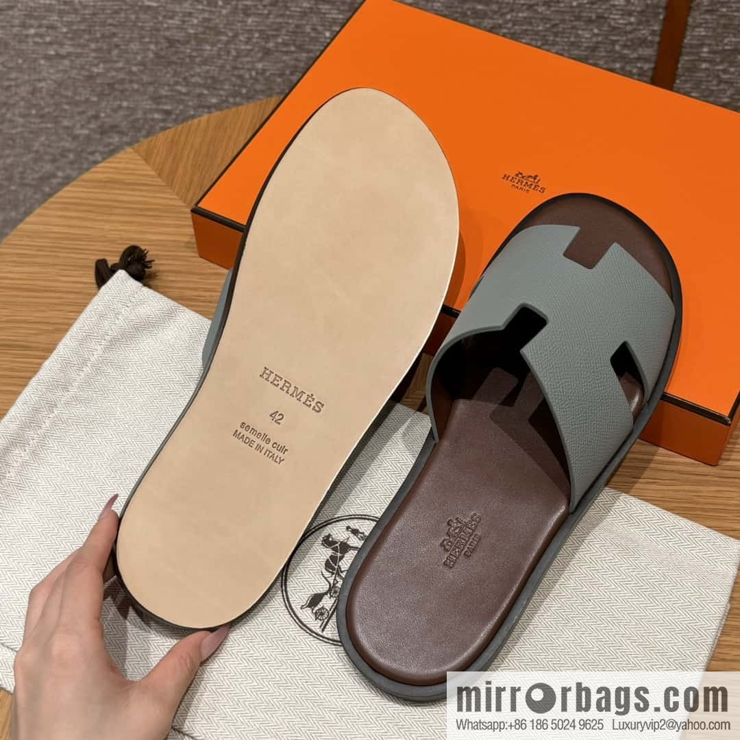 HERMES 182 Men's slippers Men's slippers Palmprint Calfskin/Epsom/Calfskin/Glacier ash