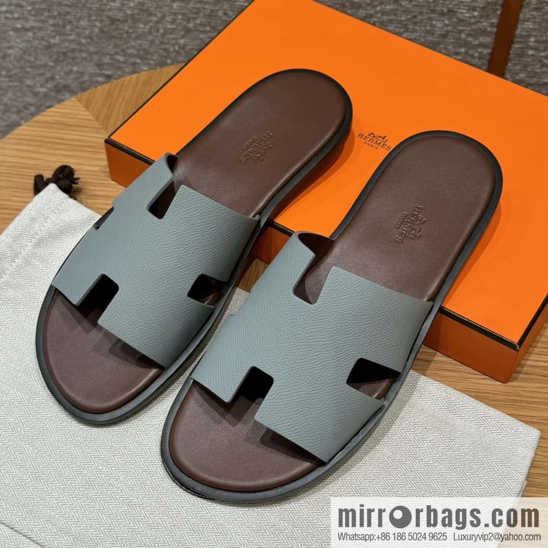 HERMES 182 Men's slippers Men's slippers Palmprint Calfskin/Epsom/Calfskin/Glacier ash