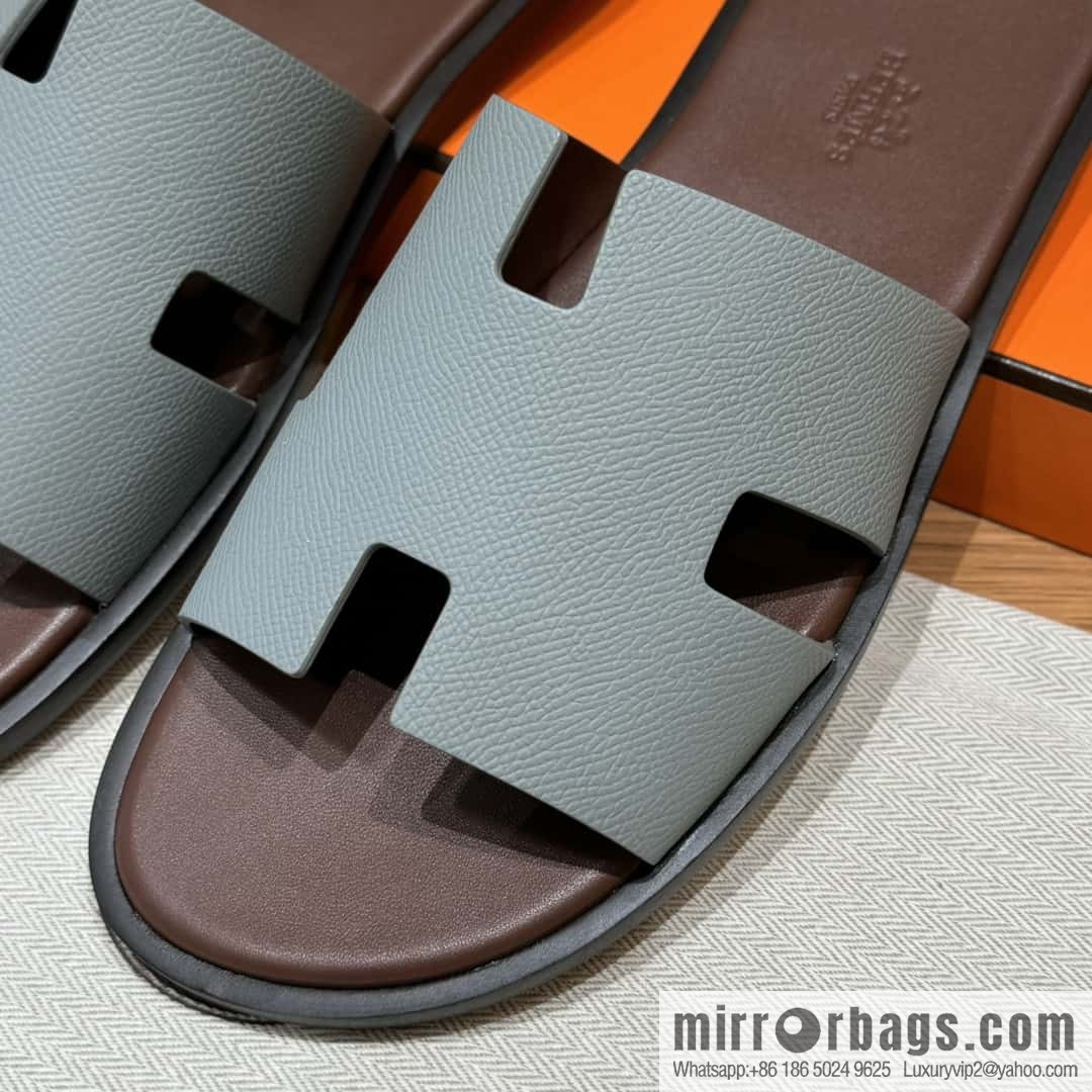 HERMES 182 Men's slippers Men's slippers Palmprint Calfskin/Epsom/Calfskin/Glacier ash