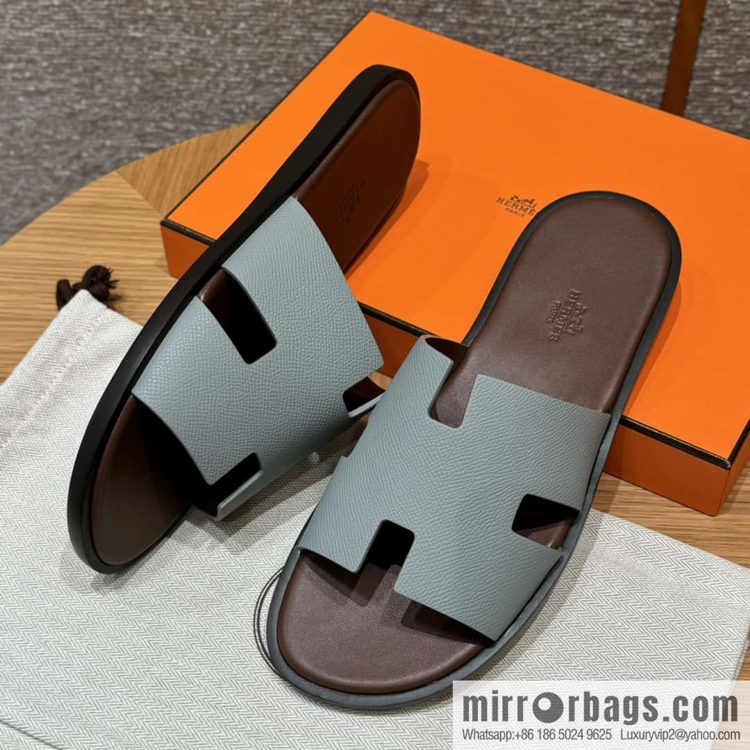 HERMES 182 Men's slippers Men's slippers Palmprint Calfskin/Epsom/Calfskin/Glacier ash