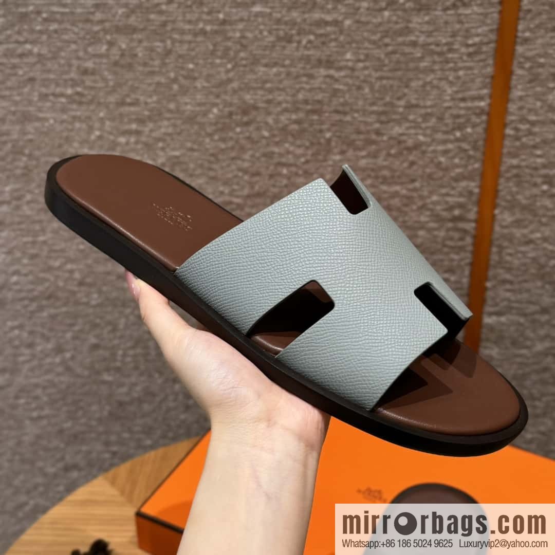 HERMES 182 Men's slippers Men's slippers Palmprint Calfskin/Epsom/Calfskin/Glacier ash
