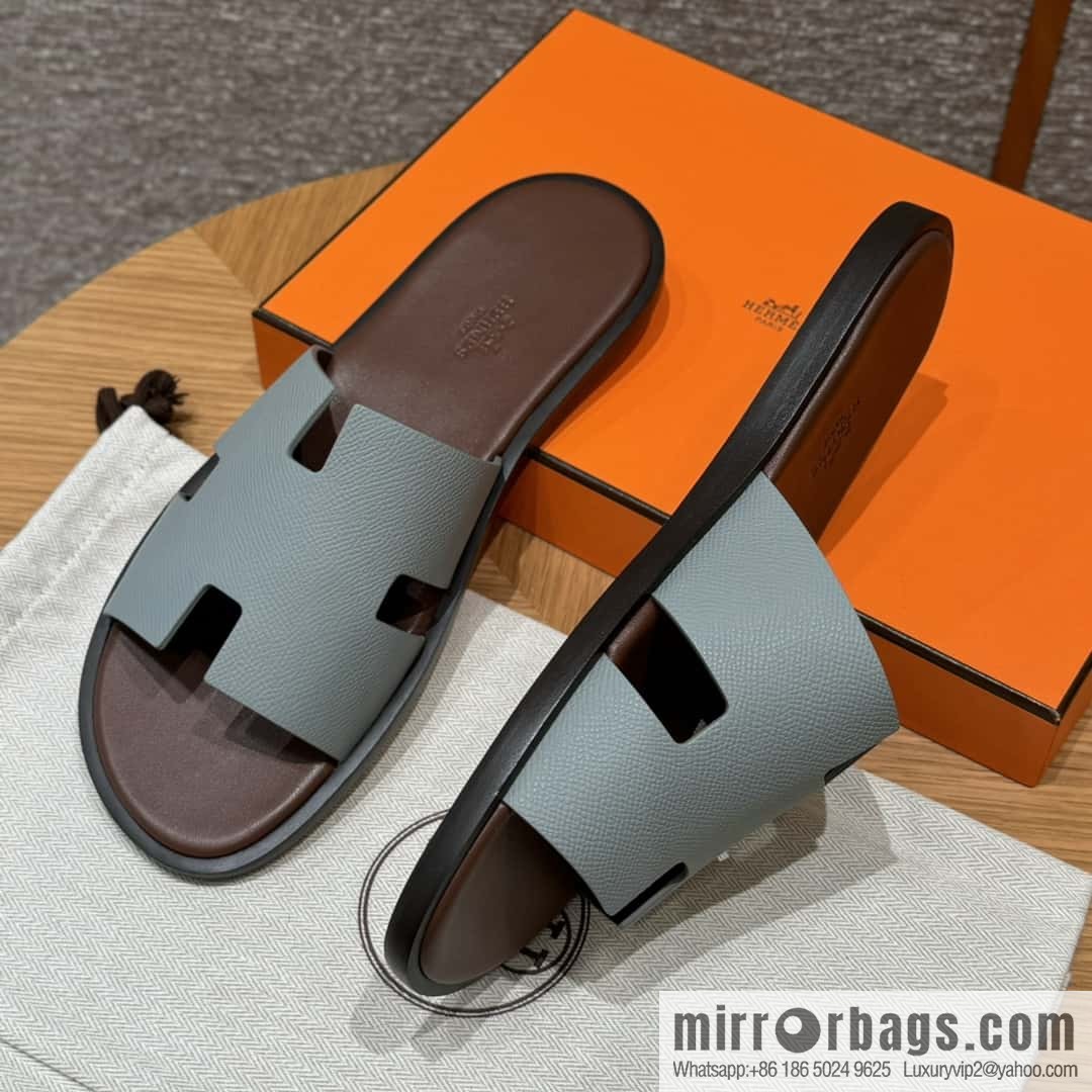 HERMES 182 Men's slippers Men's slippers Palmprint Calfskin/Epsom/Calfskin/Glacier ash
