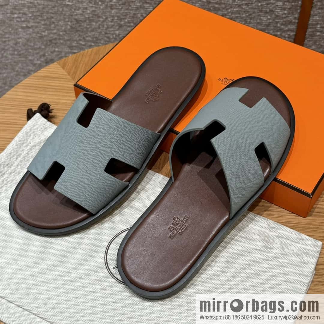HERMES 182 Men's slippers Men's slippers Palmprint Calfskin/Epsom/Calfskin/Glacier ash