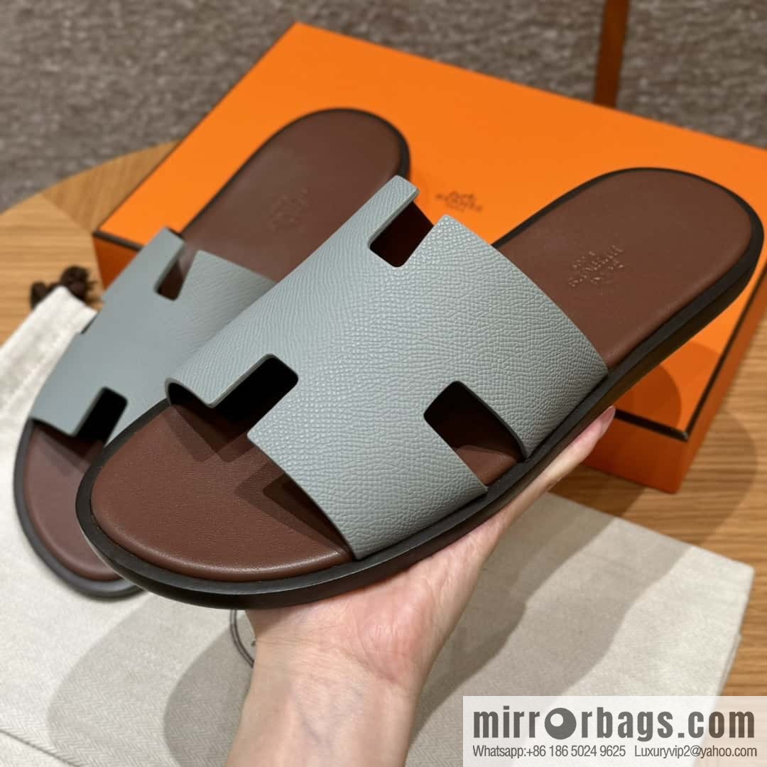 HERMES 182 Men's slippers Men's slippers Palmprint Calfskin/Epsom/Calfskin/Glacier ash
