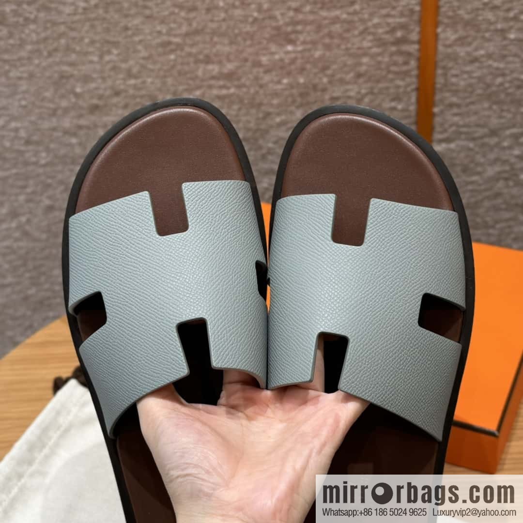 HERMES 182 Men's slippers Men's slippers Palmprint Calfskin/Epsom/Calfskin/Glacier ash