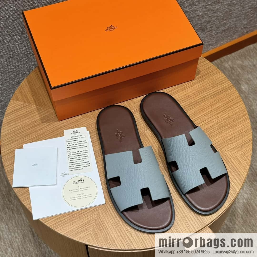 HERMES 182 Men's slippers Men's slippers Palmprint Calfskin/Epsom/Calfskin/Glacier ash
