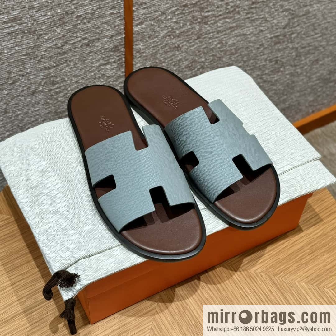 HERMES 182 Men's slippers Men's slippers Palmprint Calfskin/Epsom/Calfskin/Glacier ash