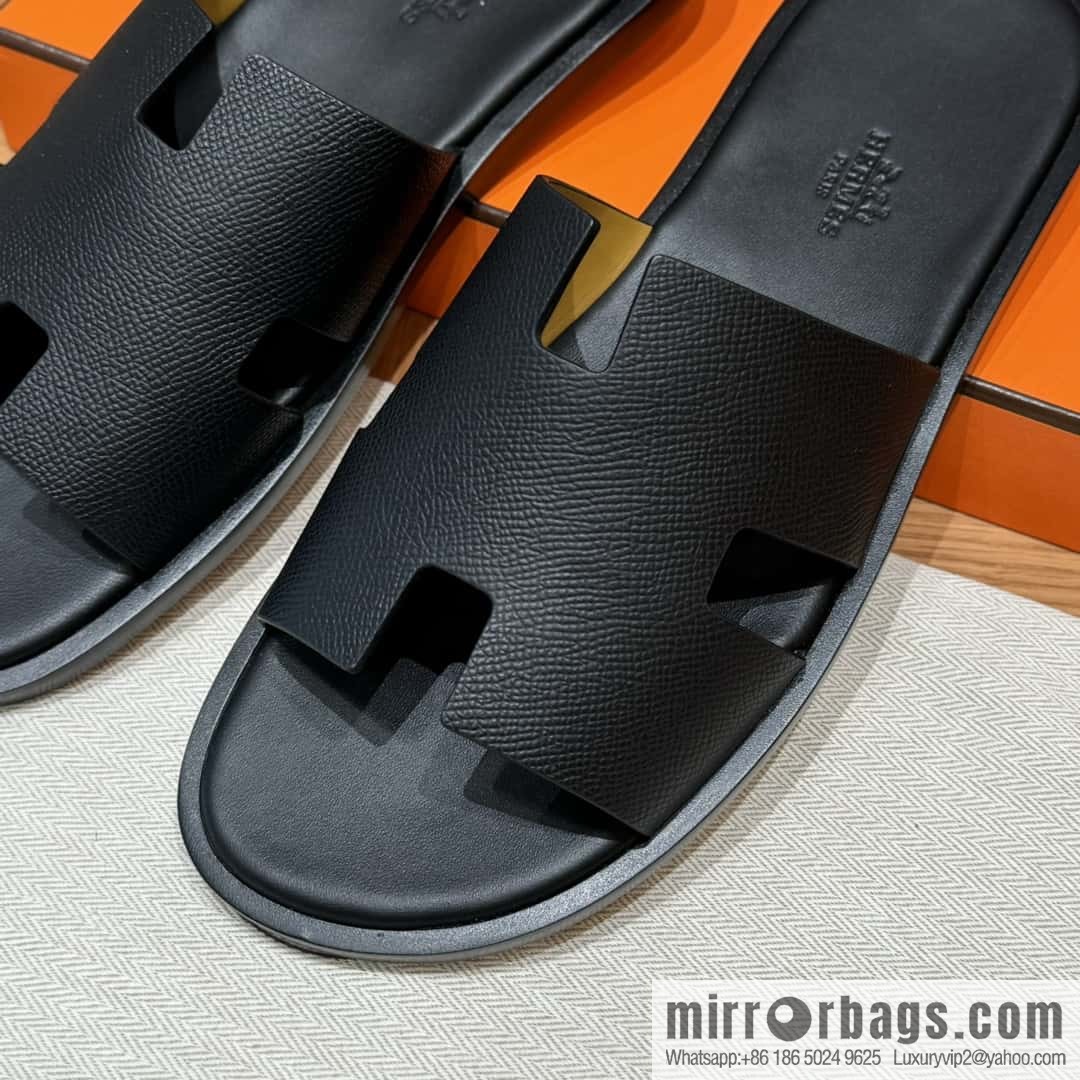 HERMES 182 Men's slippers Men's slippers Palm print calfskin/Epsom/Calfskin black/ck89/noir