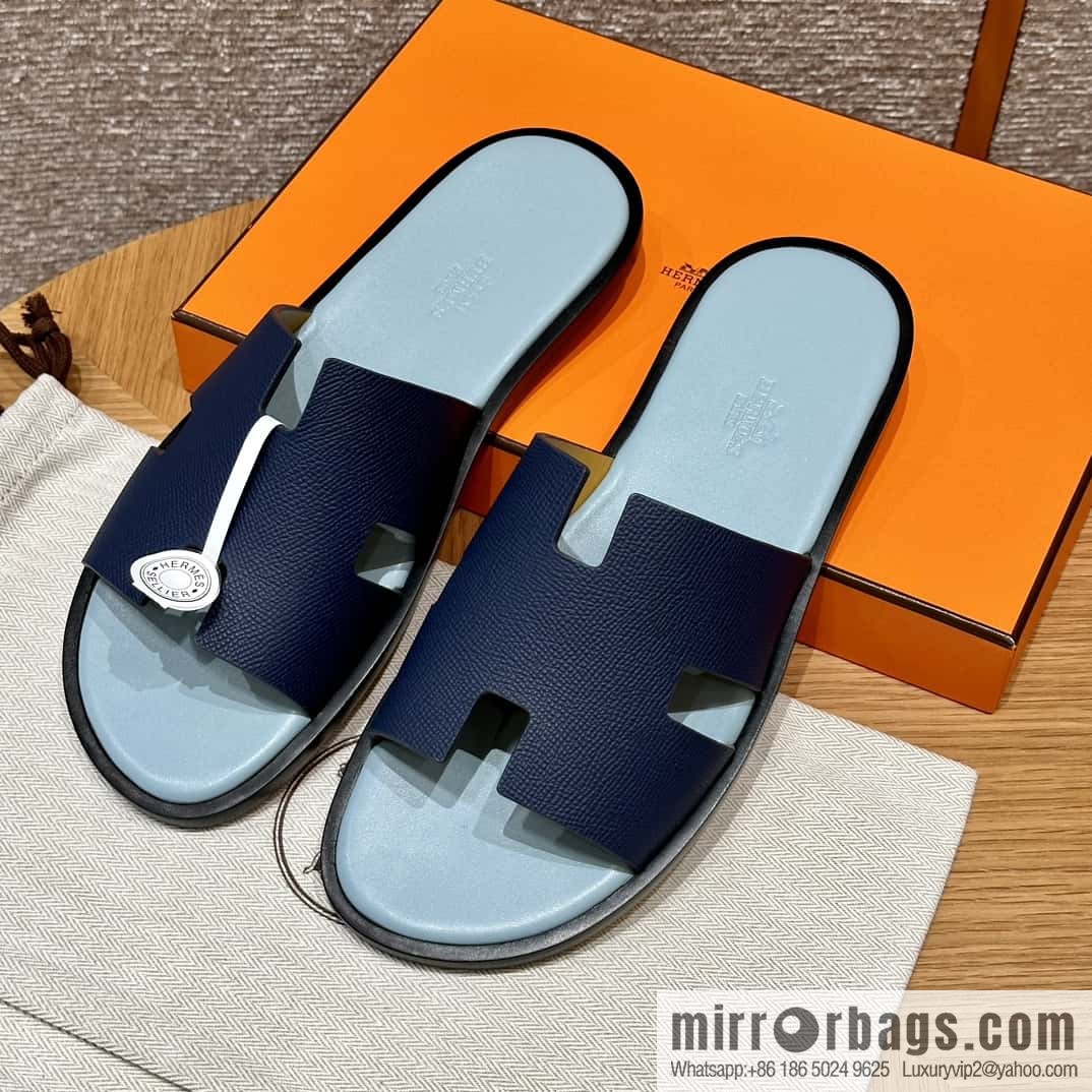 HERMES 182 -Lzmir Men's slippers Men's slippers, cowhide/Epsom Navy/7U/Blue Navy/with macaron feet