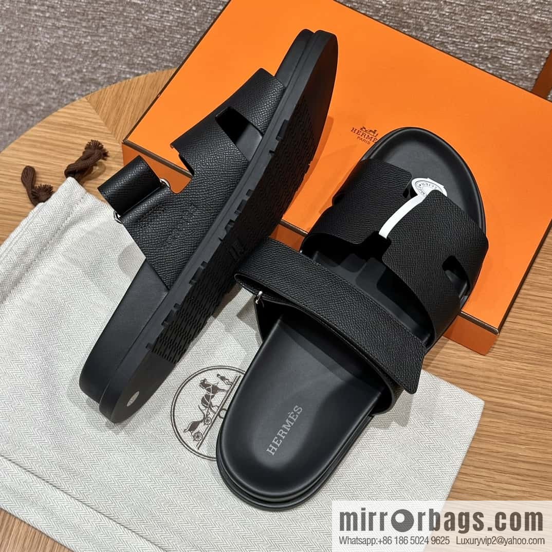 HERMES 180 CHYPRE SANDAL uncle shoes, palm print/Epsom black/89/Black