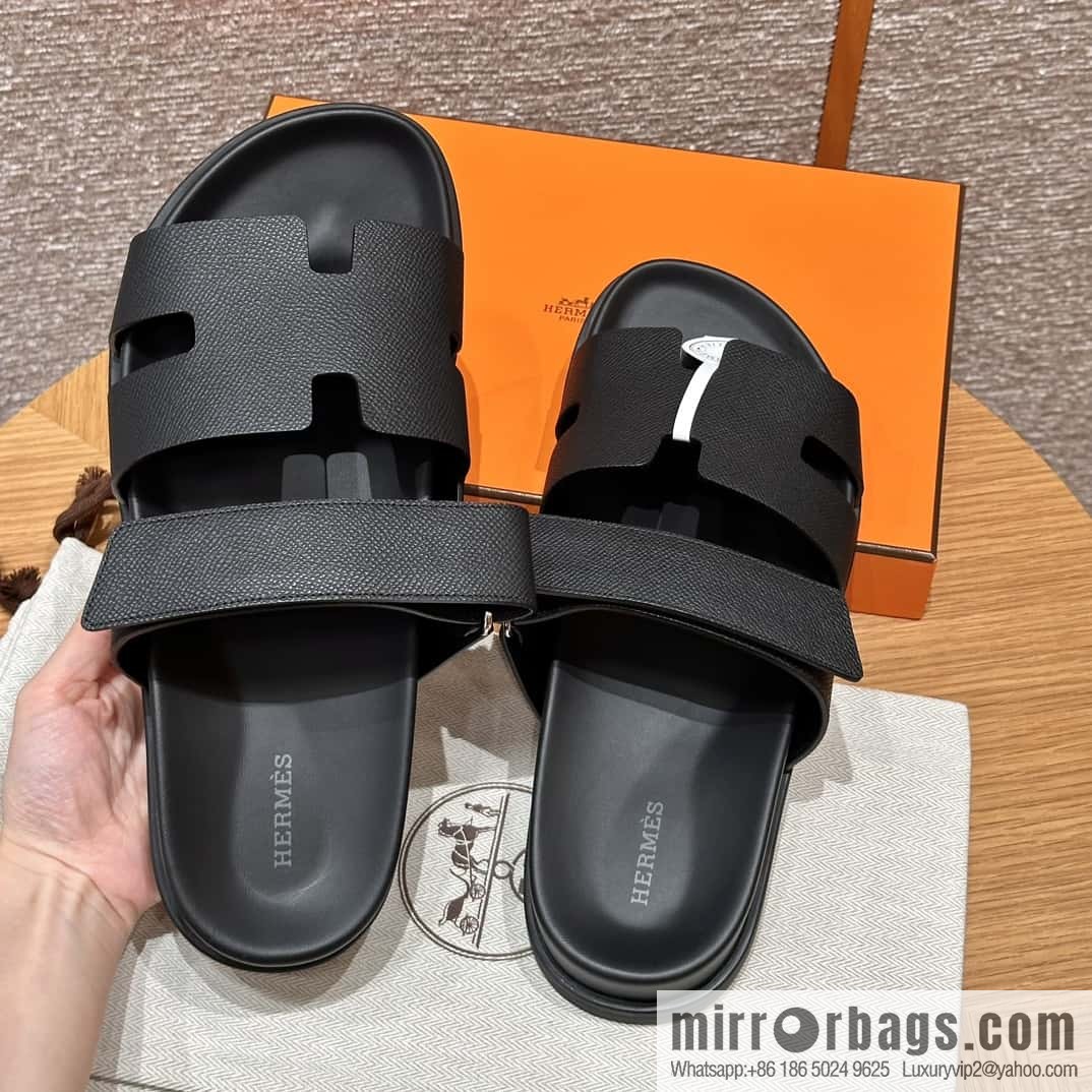 HERMES 180 CHYPRE SANDAL uncle shoes, palm print/Epsom black/89/Black