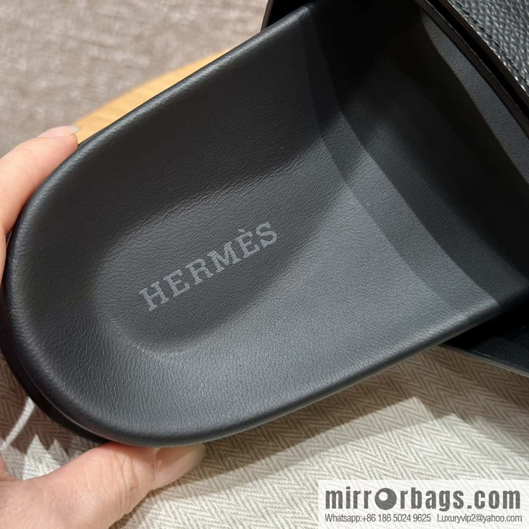 HERMES 180 CHYPRE SANDAL uncle shoes, palm print/Epsom black/89/Black