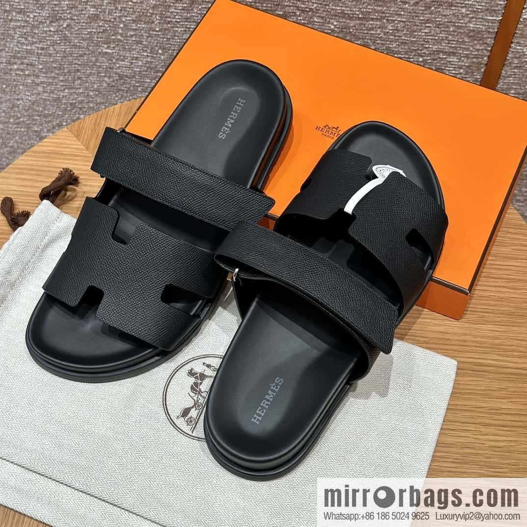 HERMES 180 CHYPRE SANDAL uncle shoes, palm print/Epsom black/89/Black