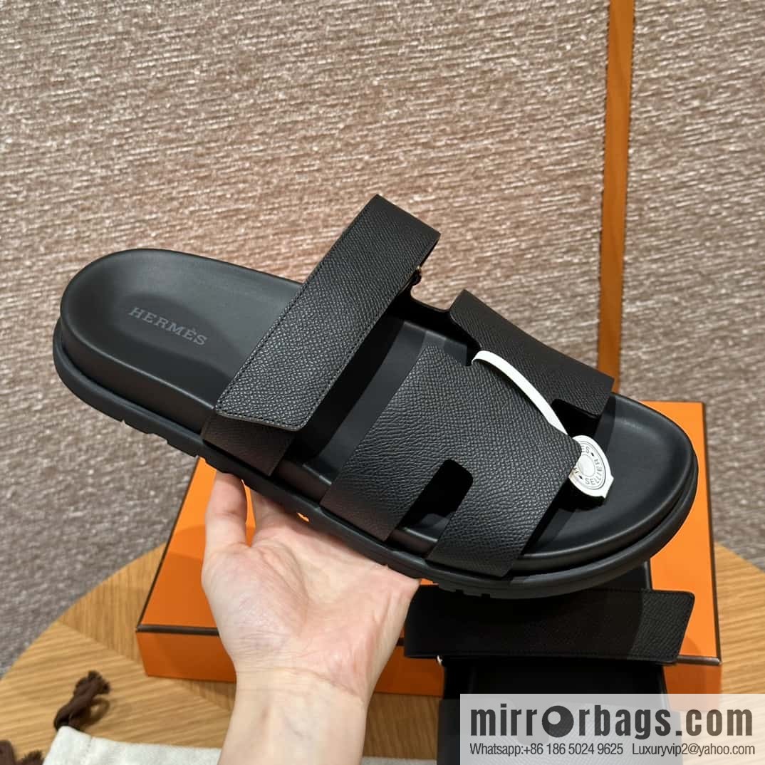 HERMES 180 CHYPRE SANDAL uncle shoes, palm print/Epsom black/89/Black