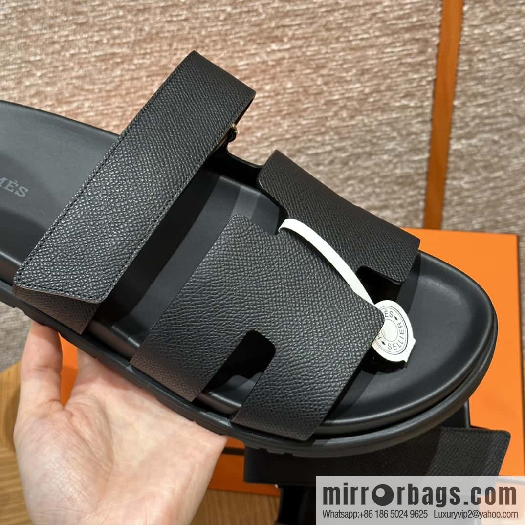 HERMES 180 CHYPRE SANDAL uncle shoes, palm print/Epsom black/89/Black