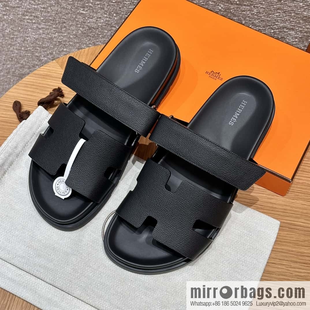 HERMES 180 CHYPRE SANDAL uncle shoes, palm print/Epsom black/89/Black