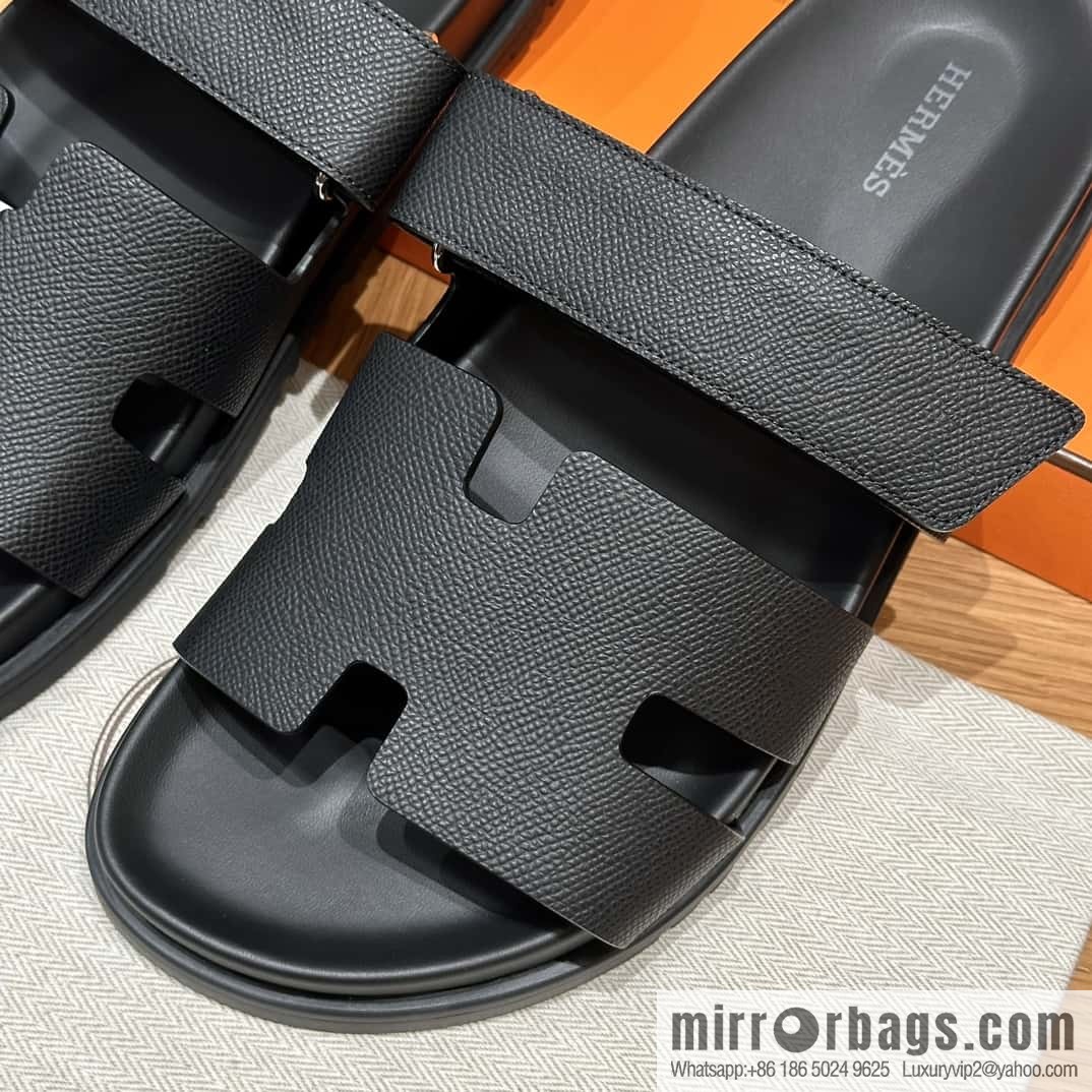 HERMES 180 CHYPRE SANDAL uncle shoes, palm print/Epsom black/89/Black