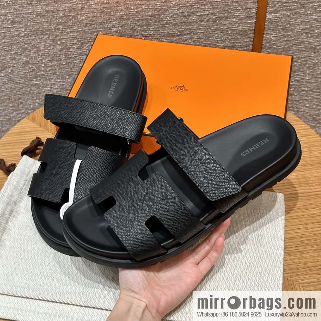 HERMES 180 CHYPRE SANDAL uncle shoes, palm print/Epsom black/89/Black
